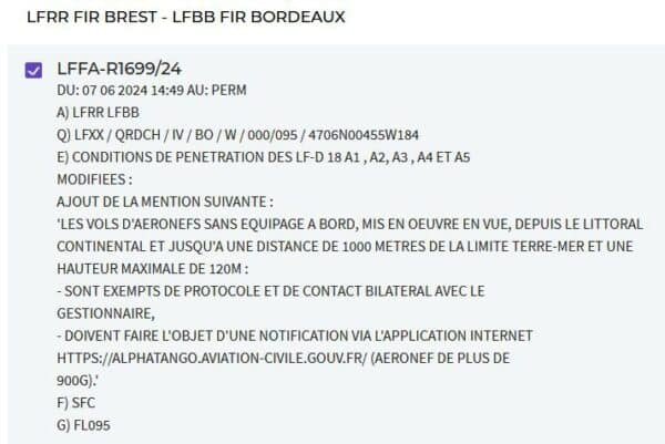 Avis NOTAM LFFA-R1699 - CCMAR